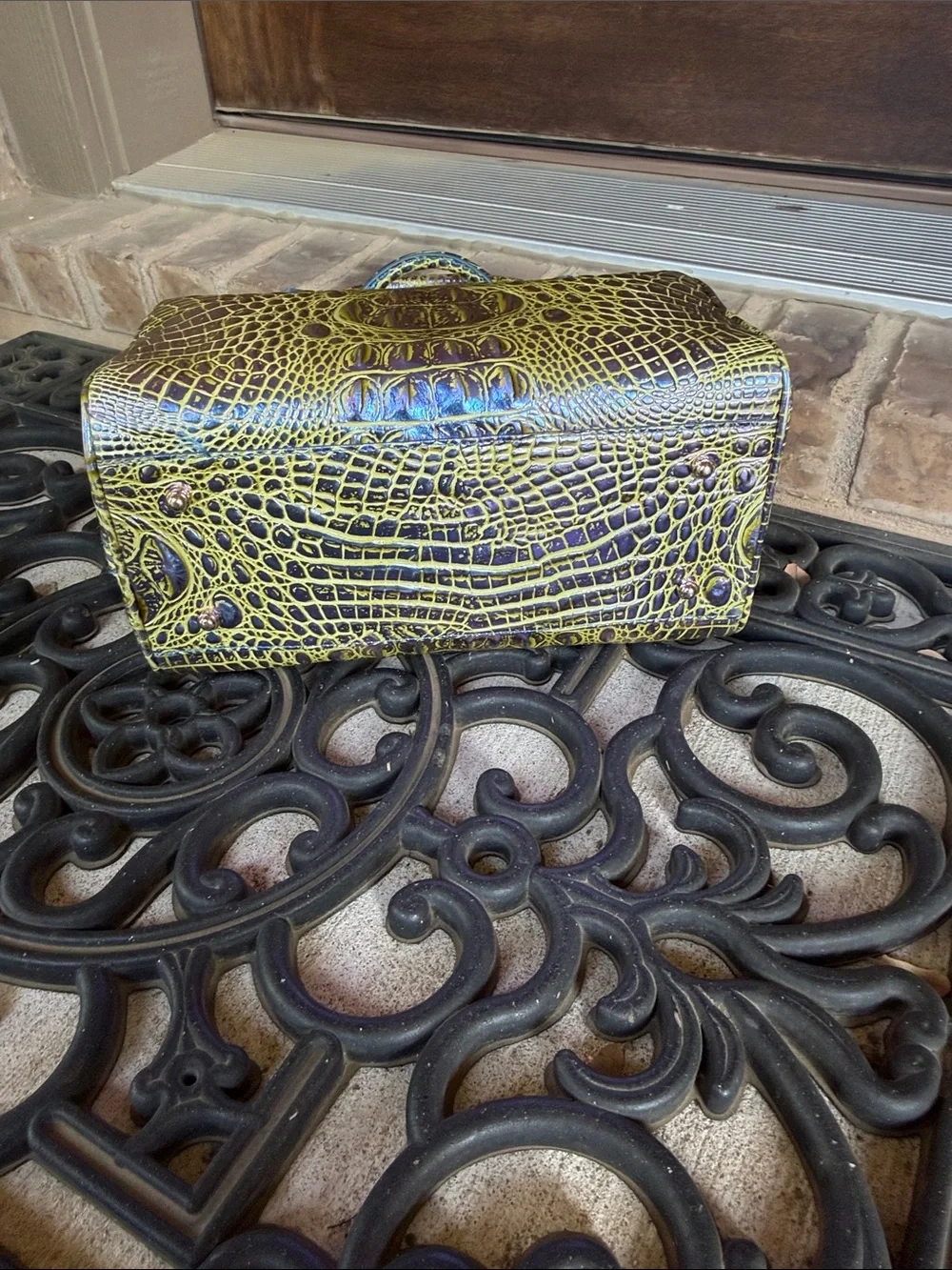 Brahmin Stacy Illuminate Iridescent Croc-Embossed Satchel